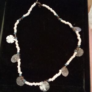 Handmade White Beaded Shell Accent Necklace